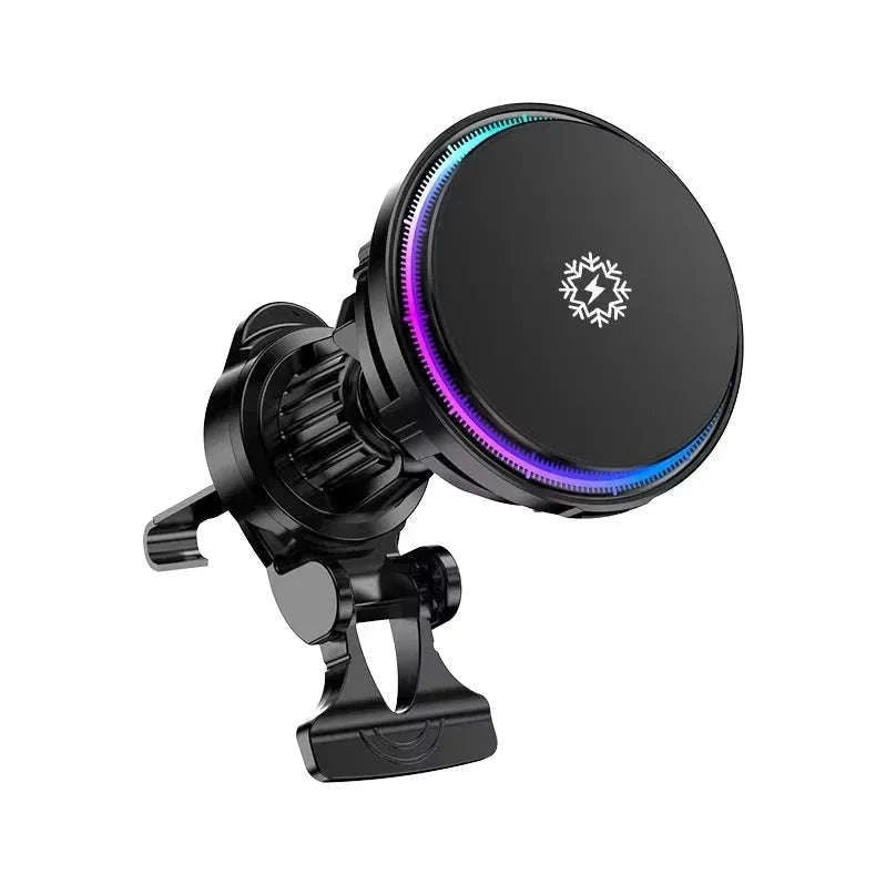 Ice Cooling Magnetic Car Charger Stand with 15W Wireless Charging-Black