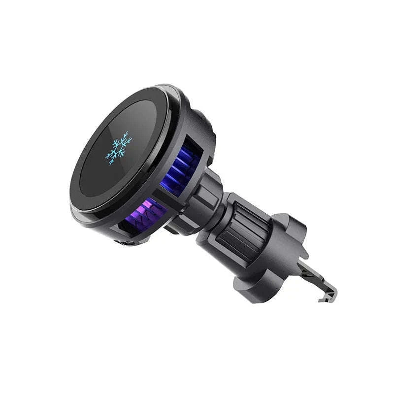 Ice Cooling Magnetic Car Charger Stand with 15W Wireless Charging-Black