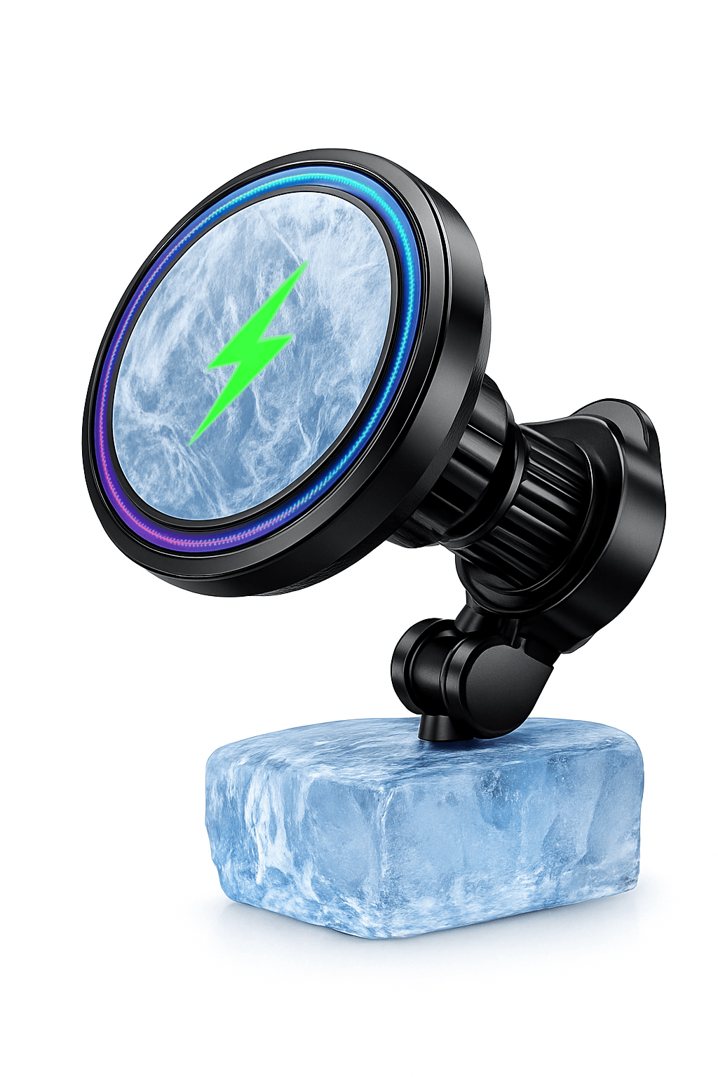 Ice Cooling Magnetic Car Charger Stand with 15W Wireless Charging-Black
