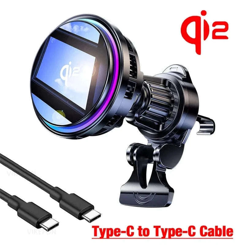 Ice Cooling Magnetic Car Charger Stand with 15W Wireless Charging-Black
