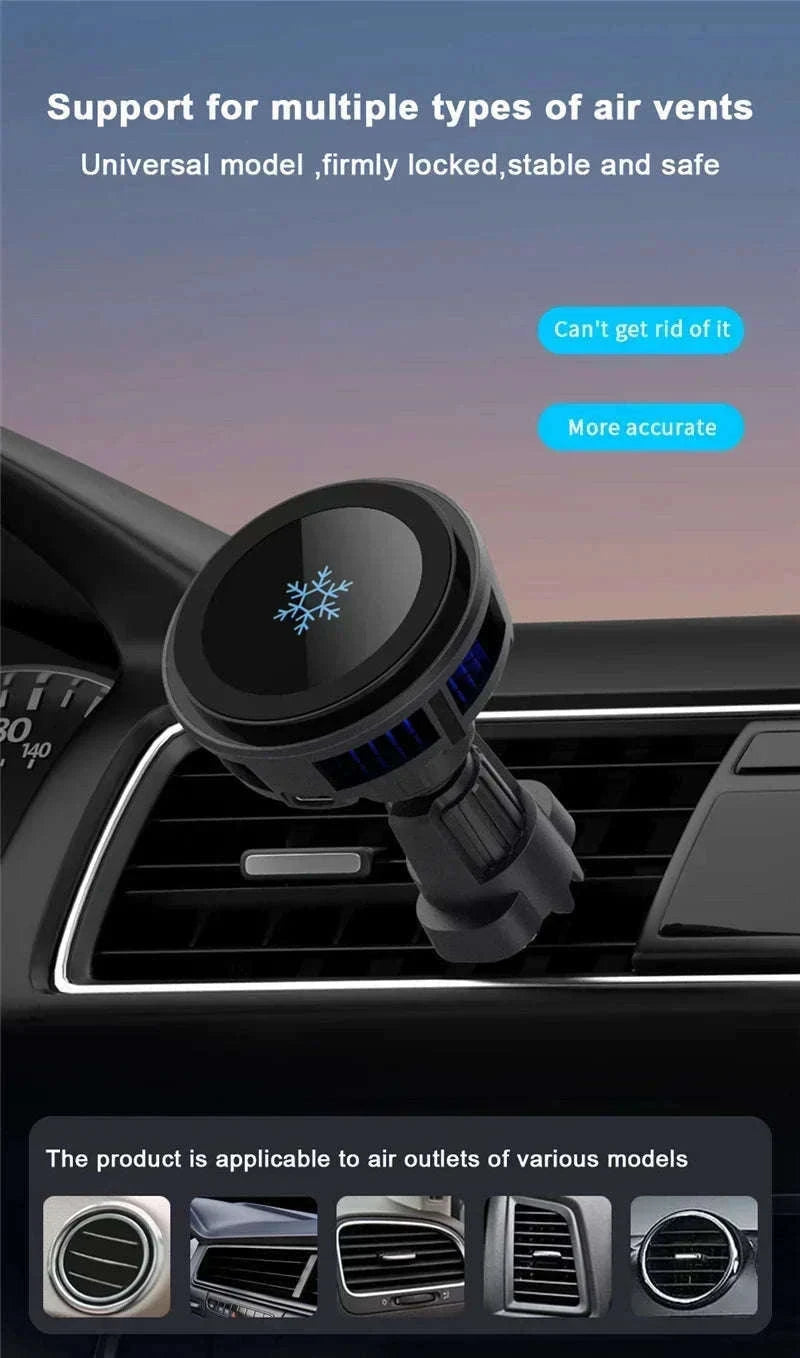 Ice Cooling Magnetic Car Charger Stand with 15W Wireless Charging-Black