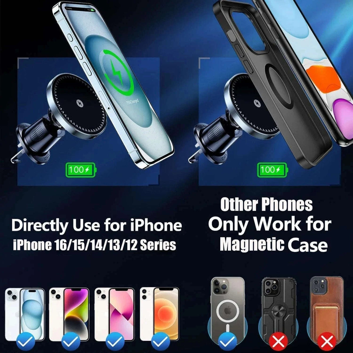 Ice Cooling Magnetic Wireless Car Charger Stand-Black