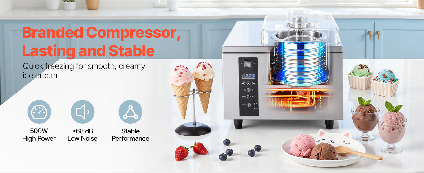 Commercial Hard Ice Cream Machine 500W 1.32 Gal/Hour 2.8L Cylinder