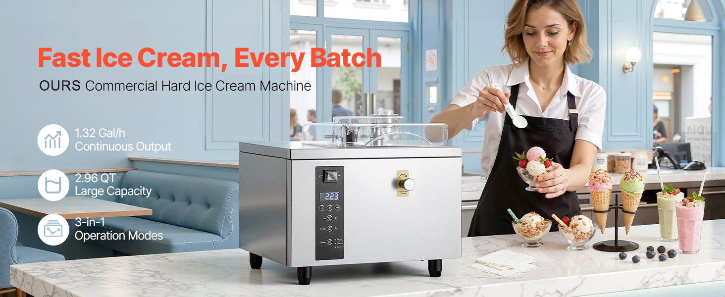 Commercial Hard Ice Cream Machine 500W 1.32 Gal/Hour 2.8L Cylinder