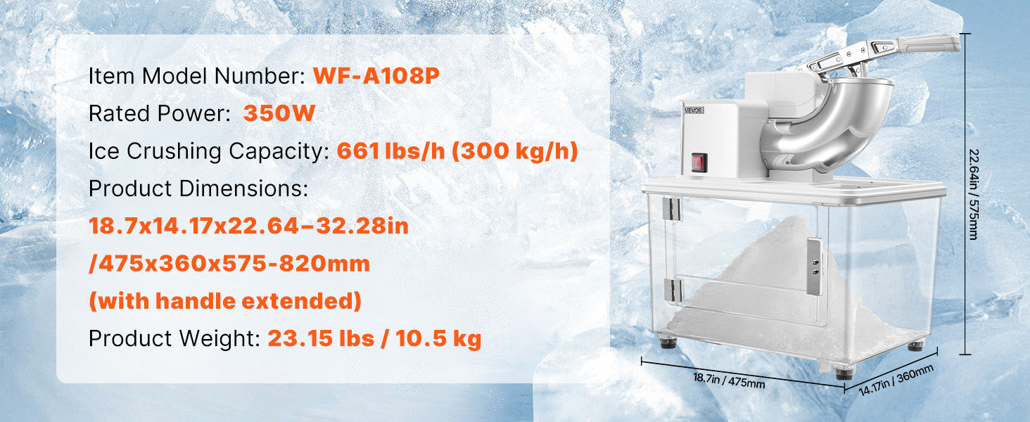 Kommmerciel isknuser 661 lbs/t Elektrisk snekonemaskine 350W