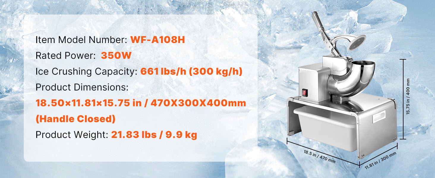 Electric Ice Crusher Machine with Bowl & Cover, 3KG/Min Shaved Ice