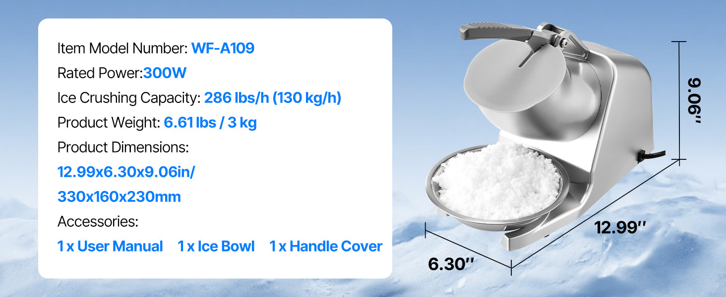 Electric Ice Crusher Machine with Bowl & Cover, 3KG/Min Shaved Ice