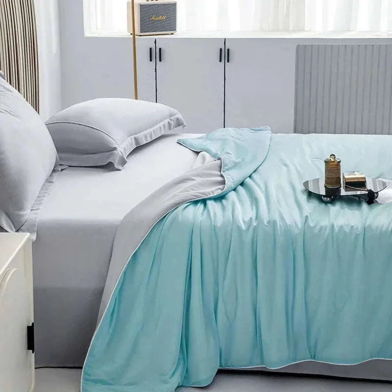 Ice Silk Cooling Blanket for Summer Sleep Comfort-Aqua Green / 200x230cm