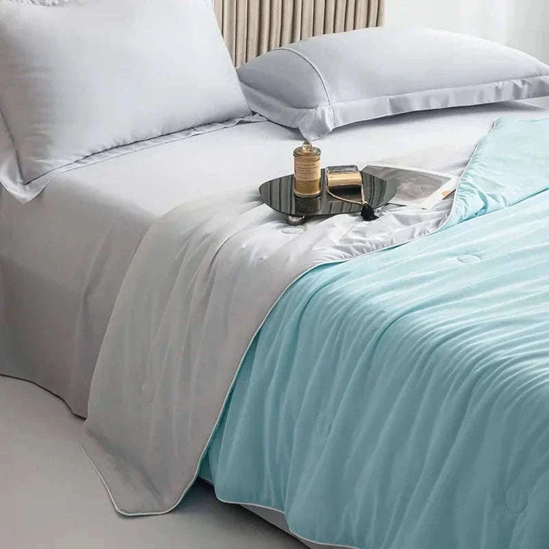 Ice Silk Cooling Blanket for Summer Sleep Comfort-Aqua Green / 200x230cm