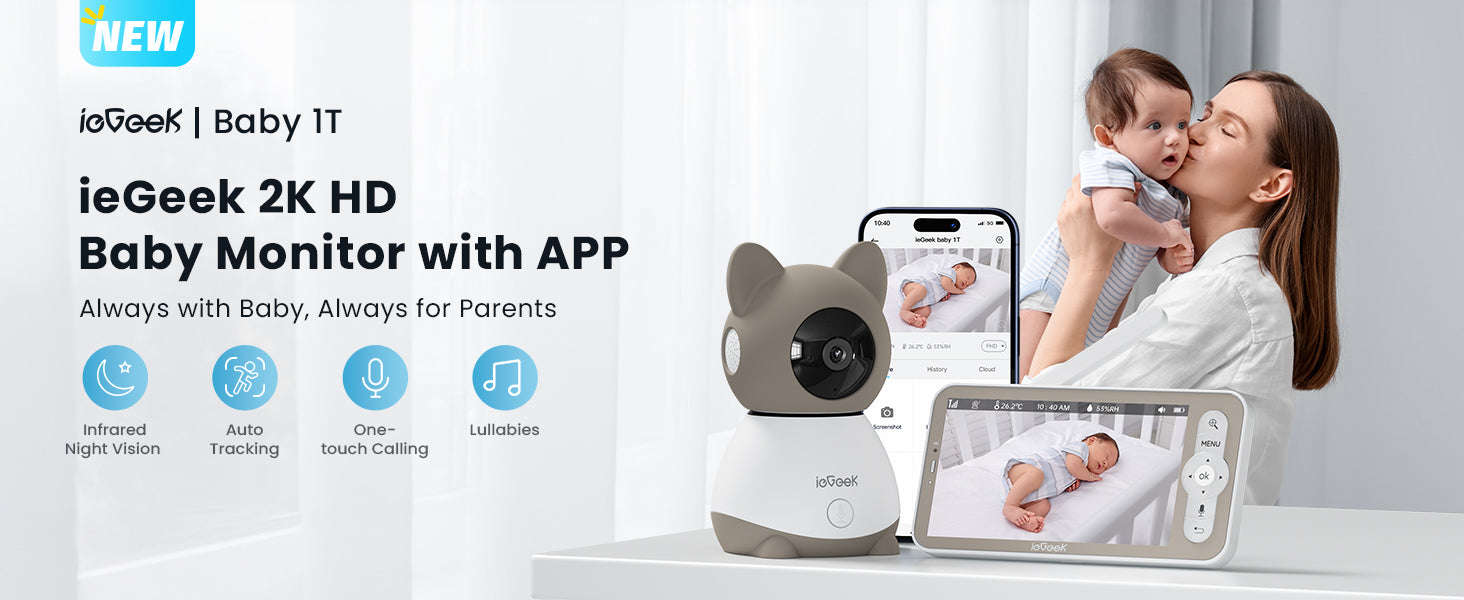 ieGeek 2K Baby Monitor with 5-Inch Screen, Night Vision-United States