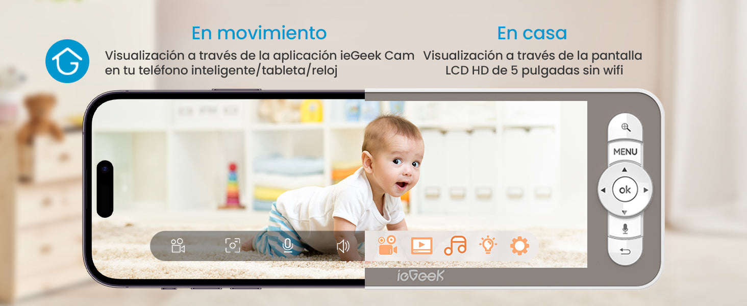 ieGeek 5" 2K Baby Monitor with 360° PTZ and Motion Alerts-france
