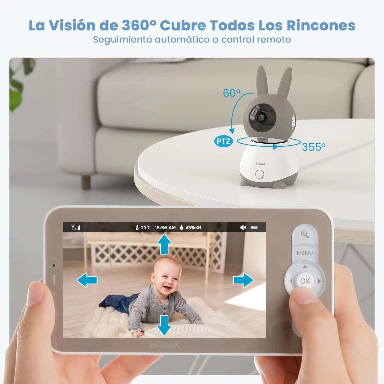 ieGeek 5" 2K Baby Monitor with 360° PTZ and Motion Alerts-france