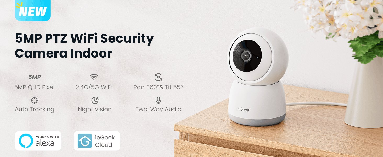 ieGeek 5MP Indoor Security Camera with 360° PTZ and Night Vision-United Kingdom