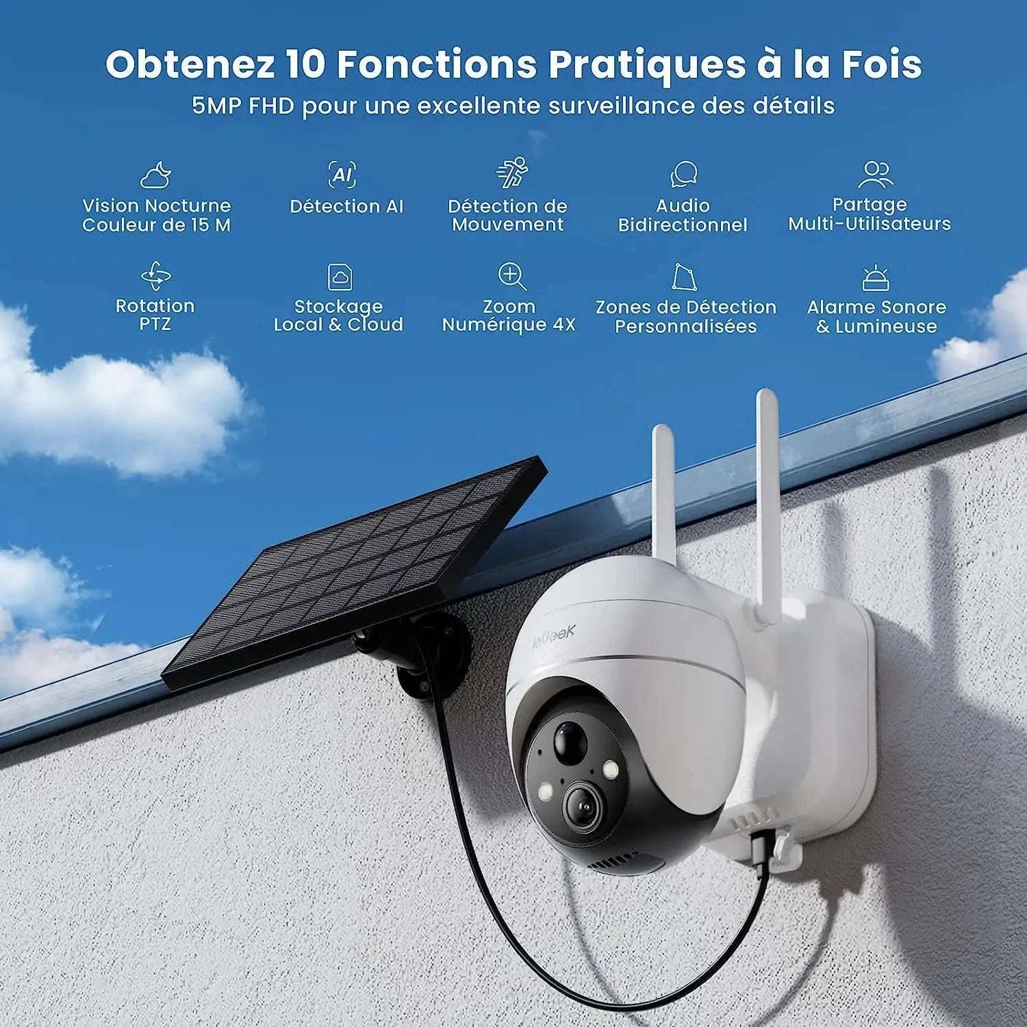ieGeek 5MP Wireless Solar Security Camera-france