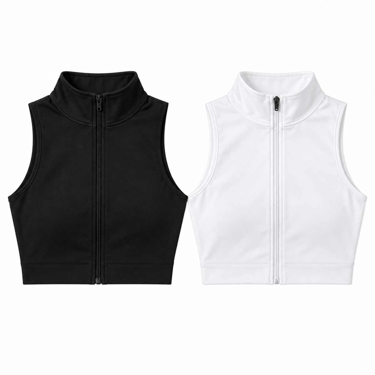 Women's Zip-Front Workout Vest – Black and White Set