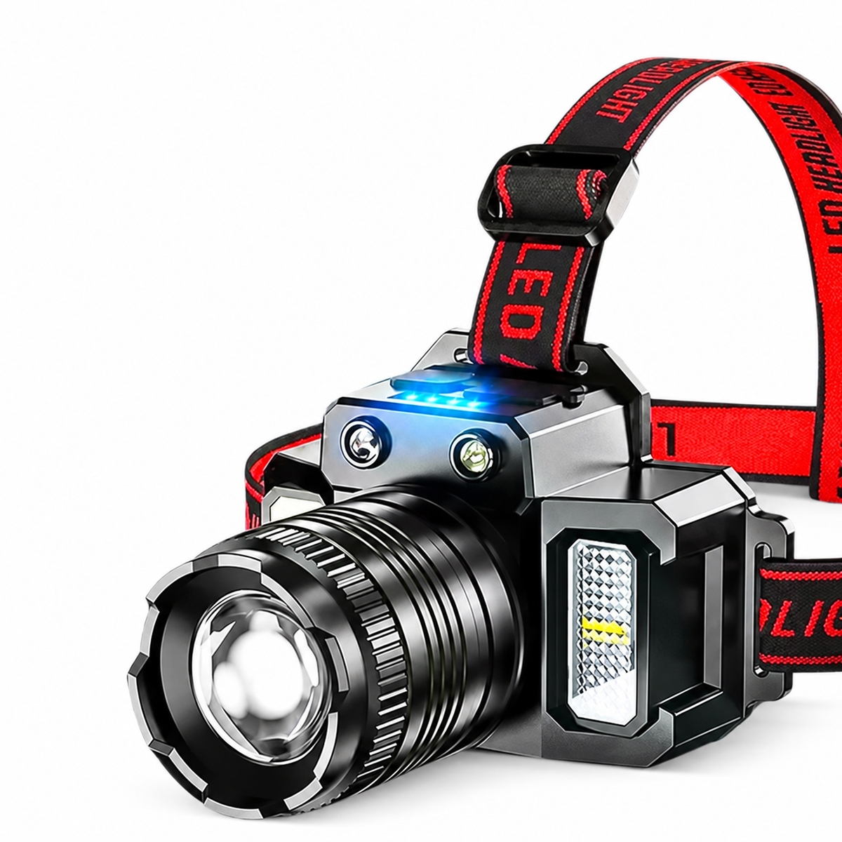 Rechargeable LED Headlamp with Front and Side Lights