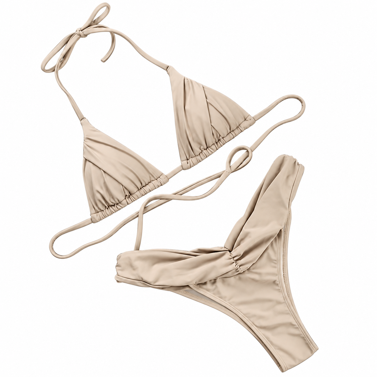 Women's Triangle Bikini Set with Gathered Detail