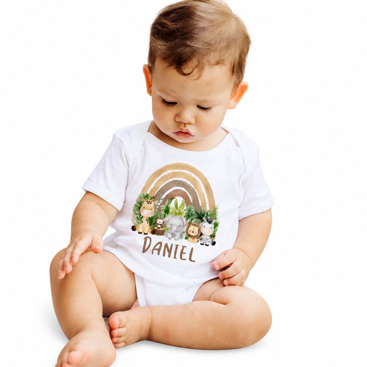 Personalized Rainbow-Animal Baby Bodysuit