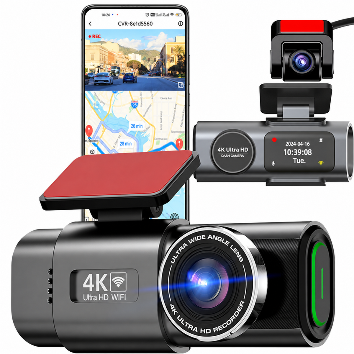 4K Wi-Fi Dash Camera with Optional Rear Camera