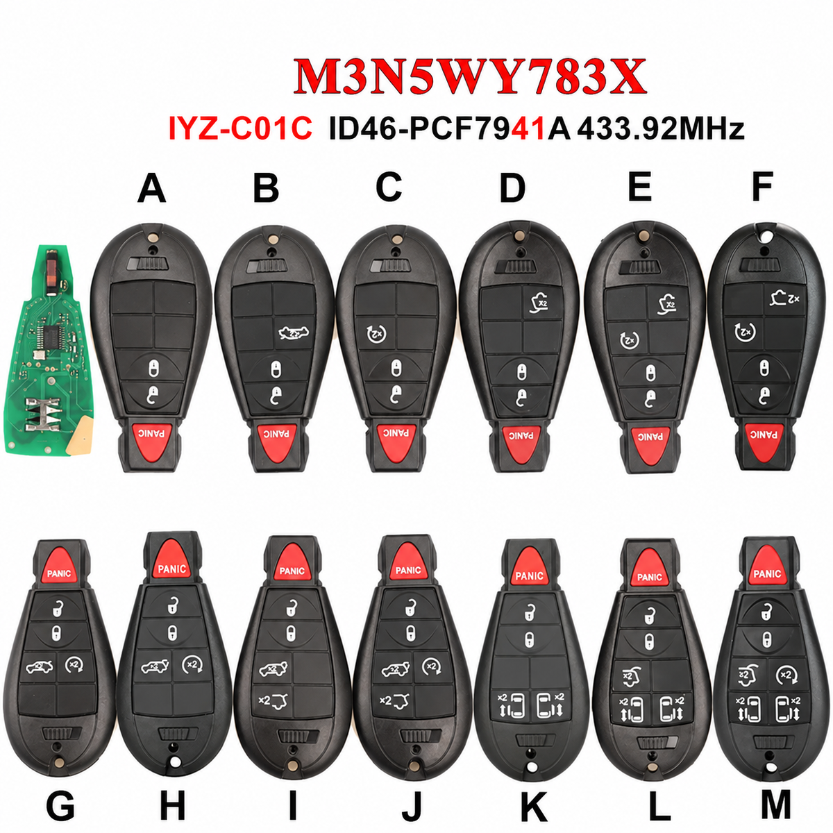 433MHz Replacement Vehicle Remote Key Fob