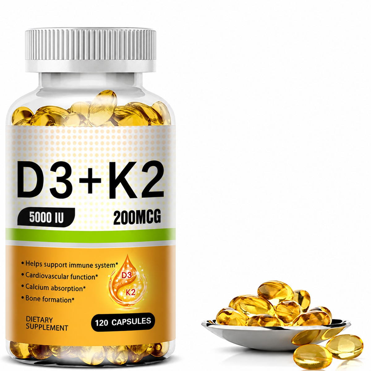 Vitamin D3 and K2 Dietary Supplement