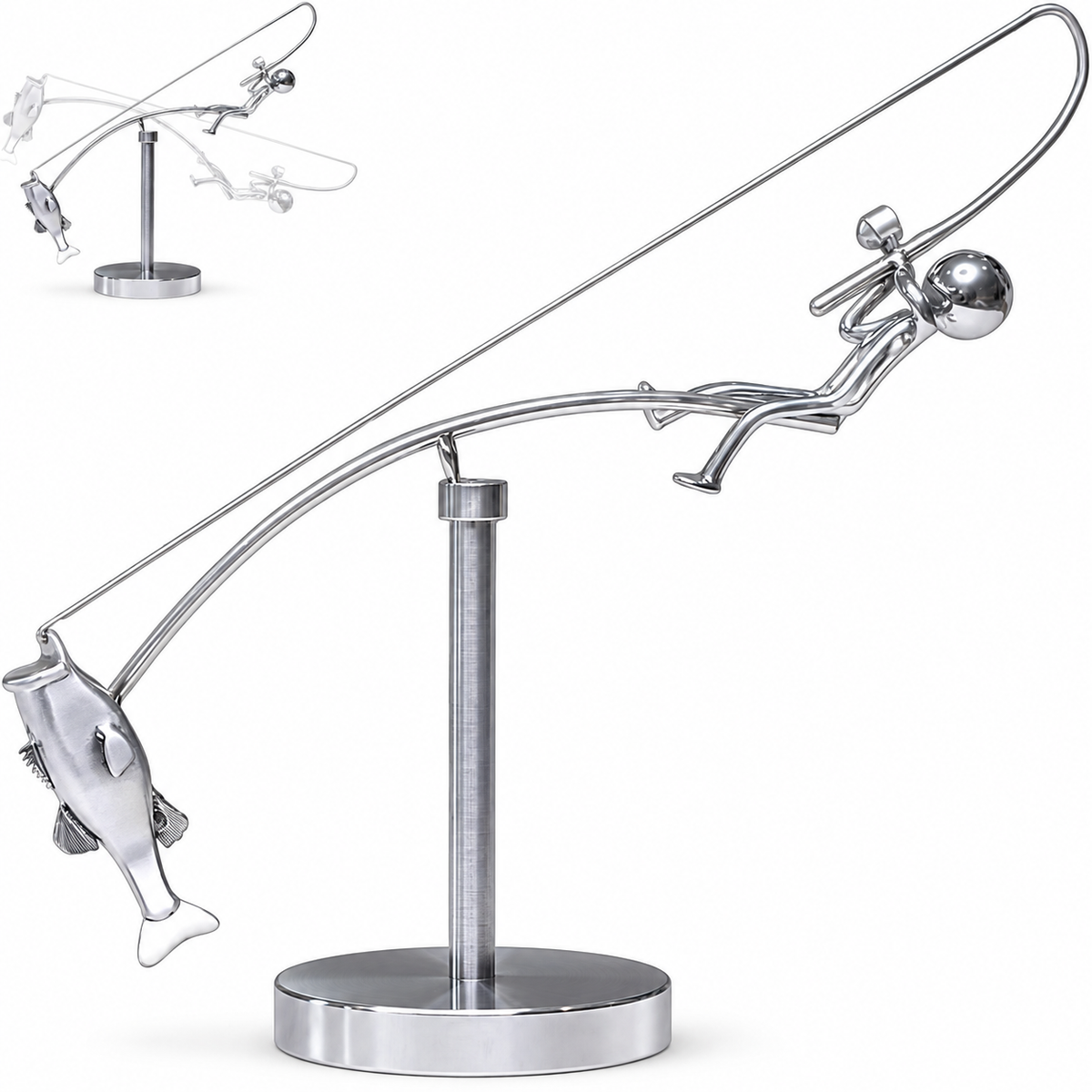 Metal Balancing Fisherman Desk Sculpture