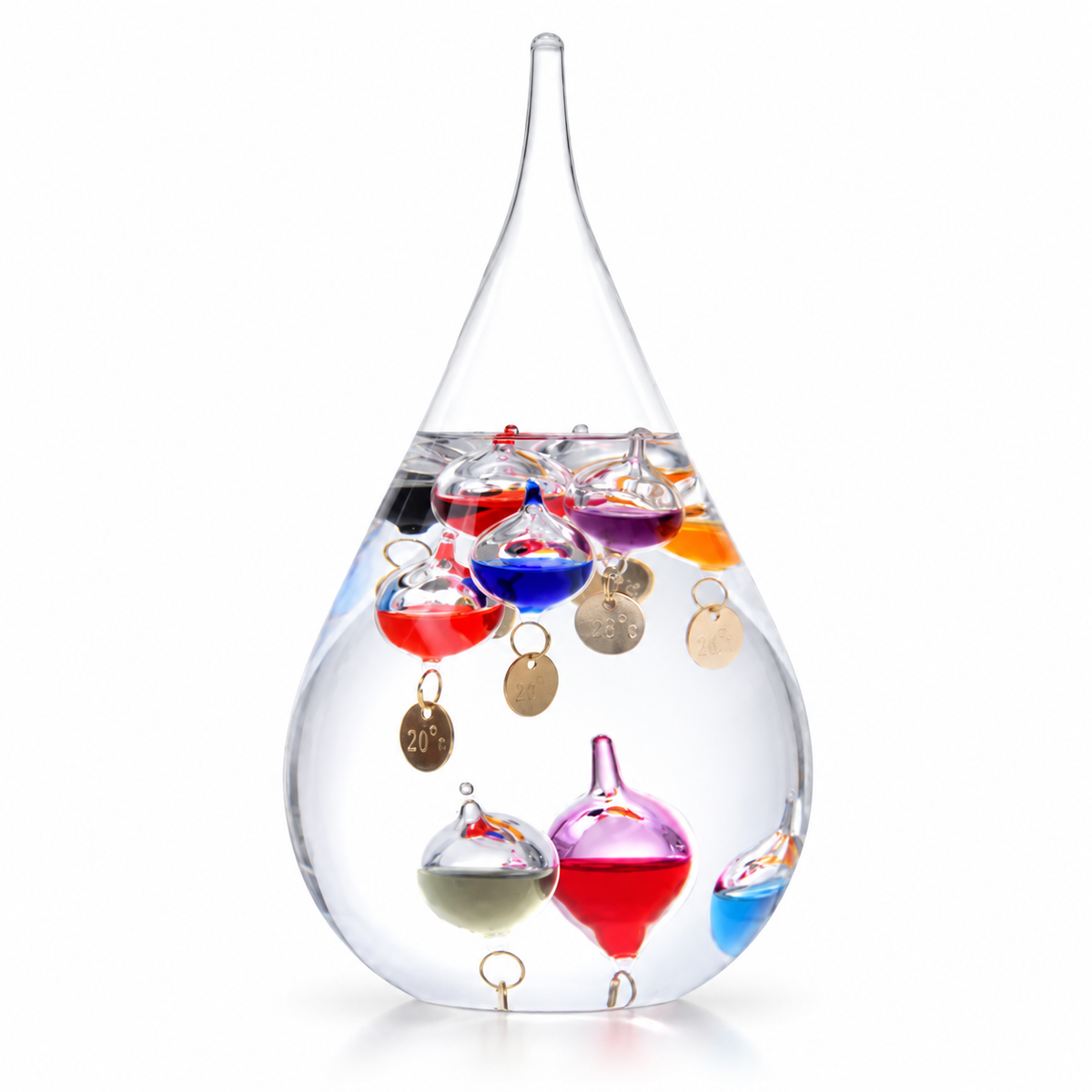 Droplet Galileo-Style Glass Thermometer - Seven Balls