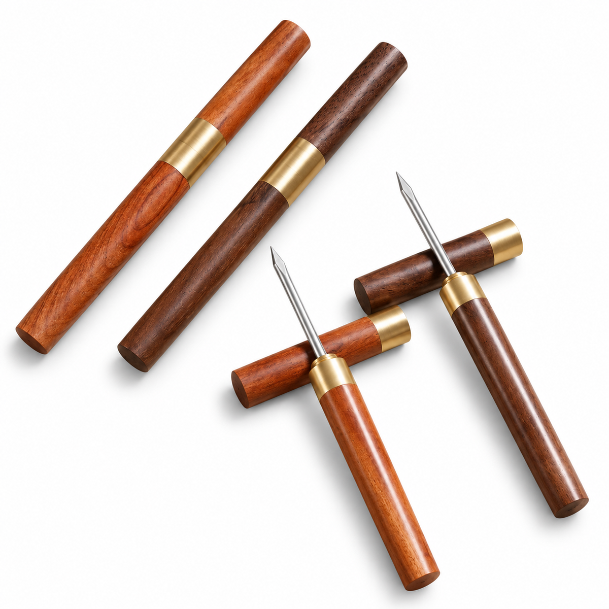Wooden-Handle Stainless Steel Tea Needle with Cover