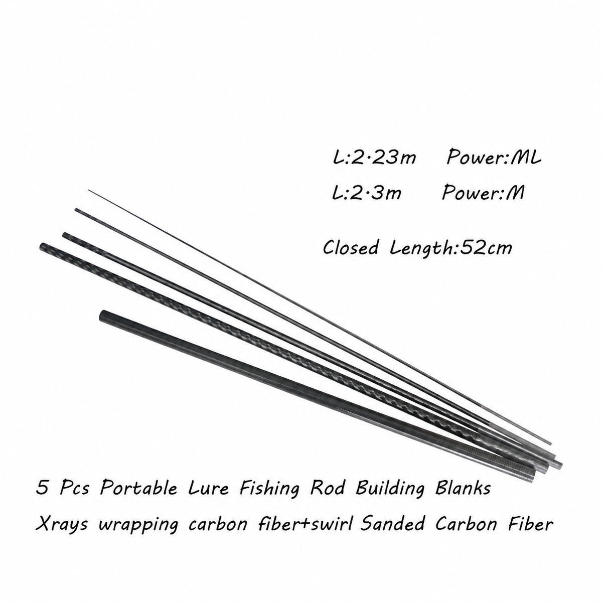 Five-Section Carbon Fishing Rod Blank - ML or M
