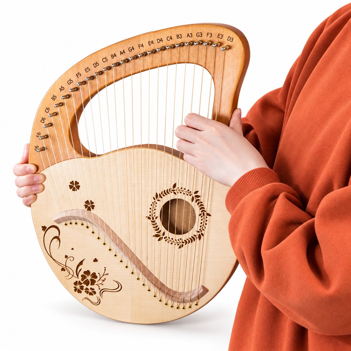Mahogany Lyre Harp - String and Tuning Options