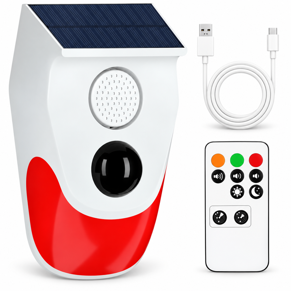 Solar and USB Motion Alarm with Flashing Light