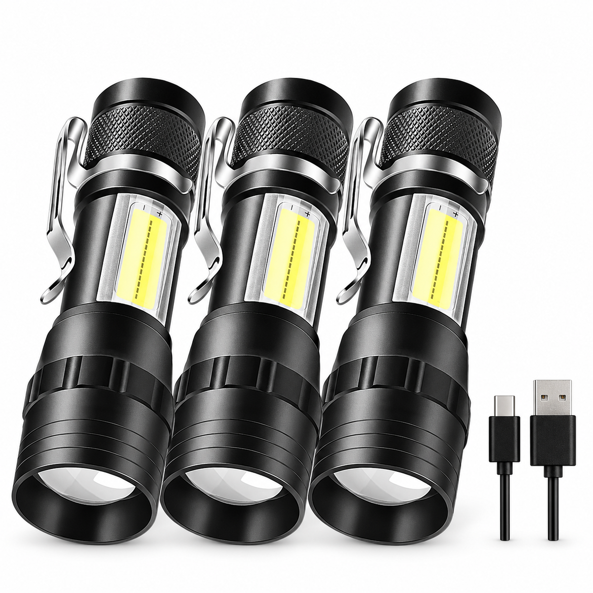 USB Rechargeable Clip Flashlight with Side Light