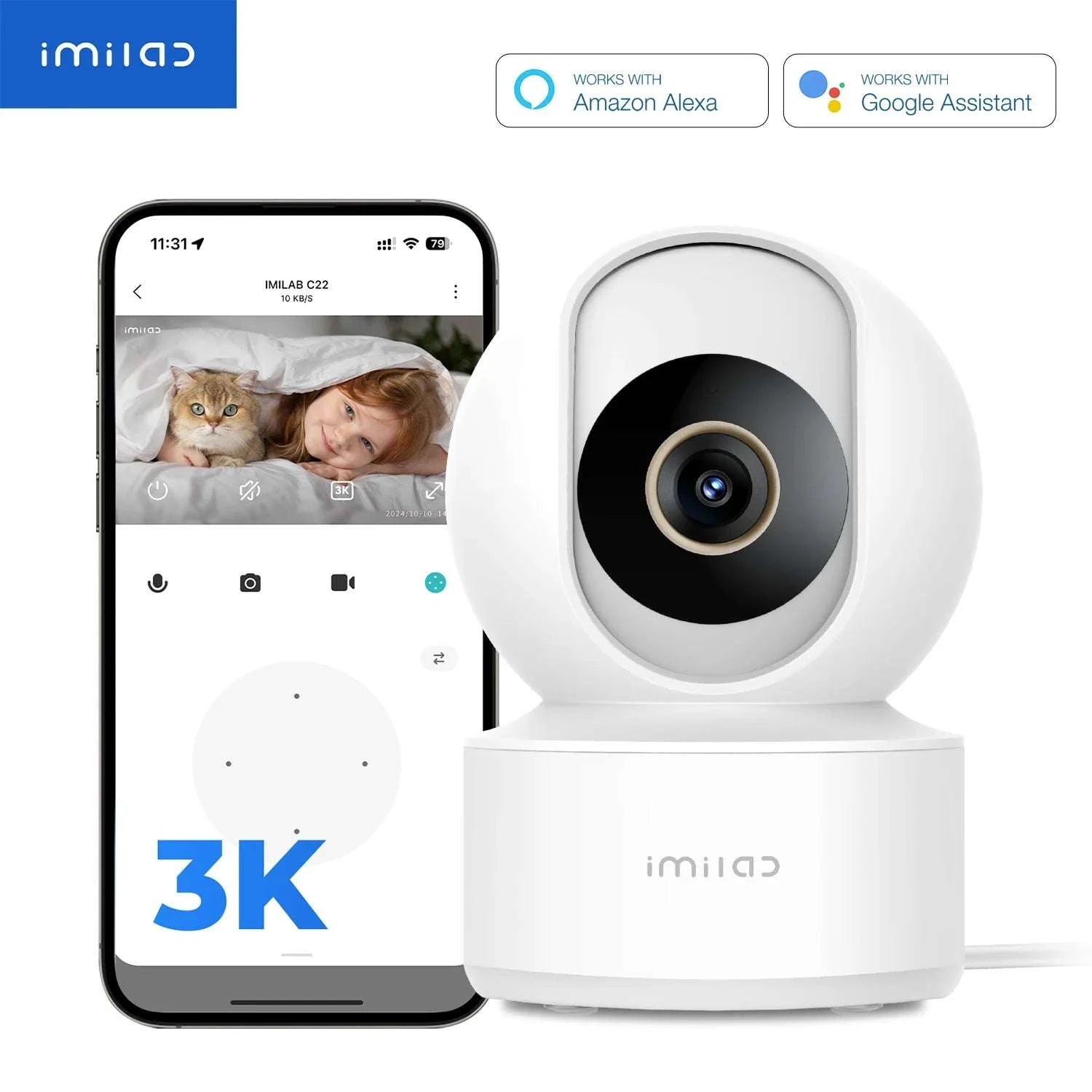 IMILAB 3K Indoor Baby Monitor Camera with 360° Tracking & Audio-C22 black 5MP / EU Plug / China Mainland