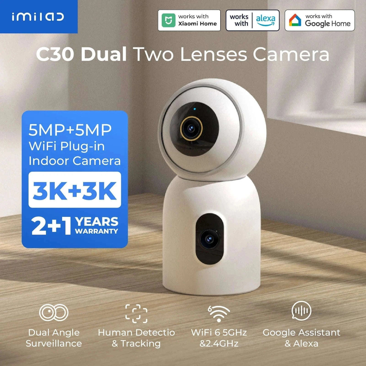 IMILAB C30 Dual 3K Baby Monitor with AI Tracking and Color Night Vision-C30 Daul Cam / UK Plug / China Mainland