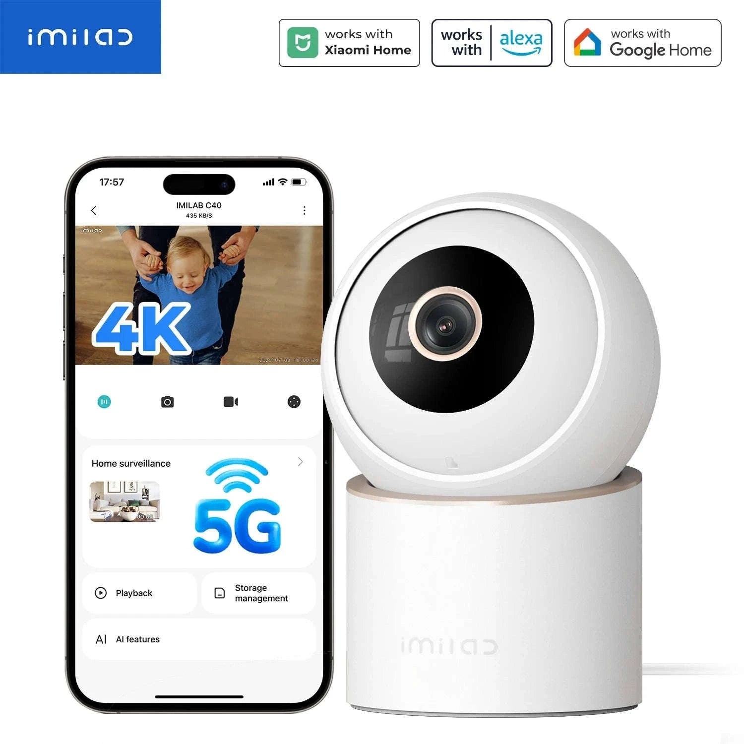 IMILAB C40 4K Indoor Security Camera with 360° Tracking-Cam Add 64G / EU Plug / 4mm|China Mainland