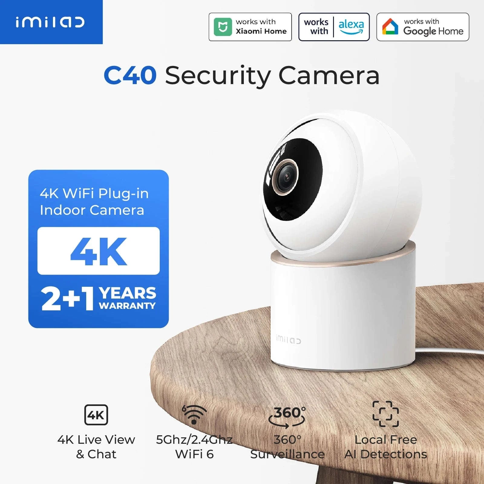 IMILAB C40 8MP Smart Indoor Camera with 360° Tracking-C40 4K / US Plug / China Mainland