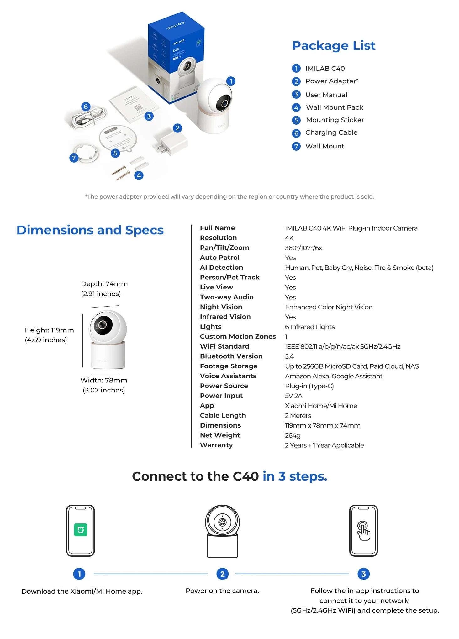 IMILAB C40 8MP Smart Indoor Camera with 360° Tracking-C40 4K / US Plug / China Mainland