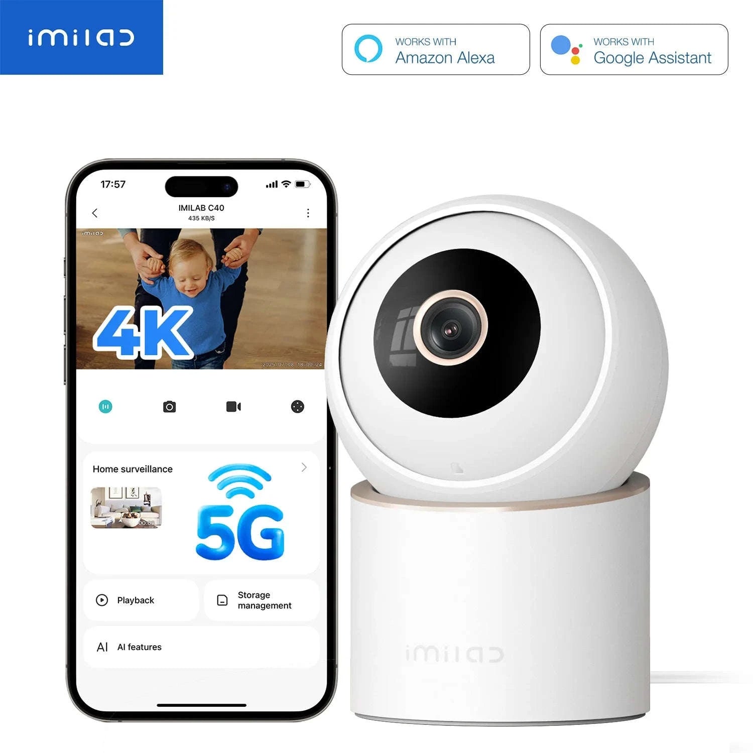 IMILAB C40 8MP Smart Indoor Camera with 360° Tracking-C40 4K / US Plug / China Mainland