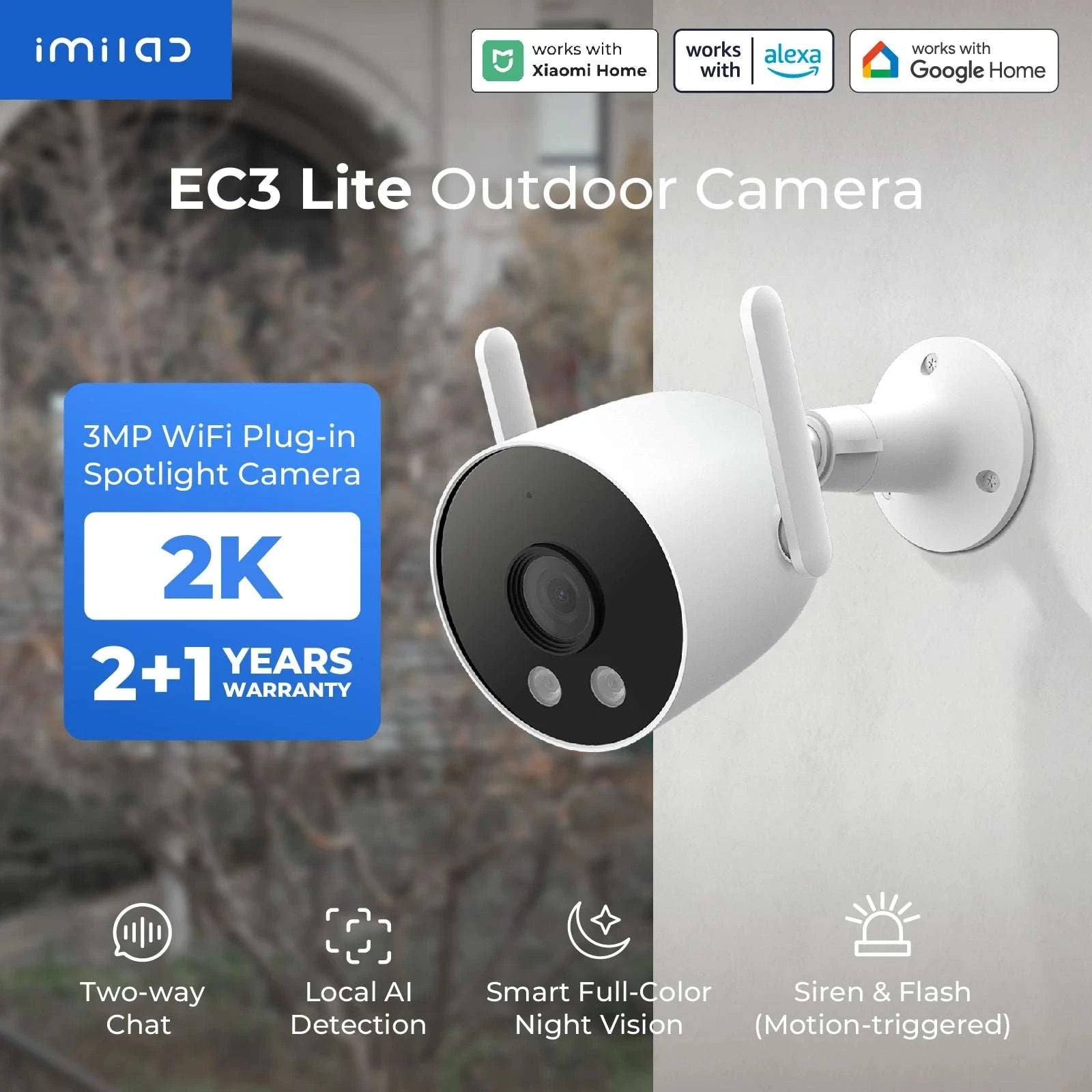 IMILAB EC3 Lite 2K Outdoor Security Camera with Siren & Night Vision-MiHome EU Plug / China Mainland