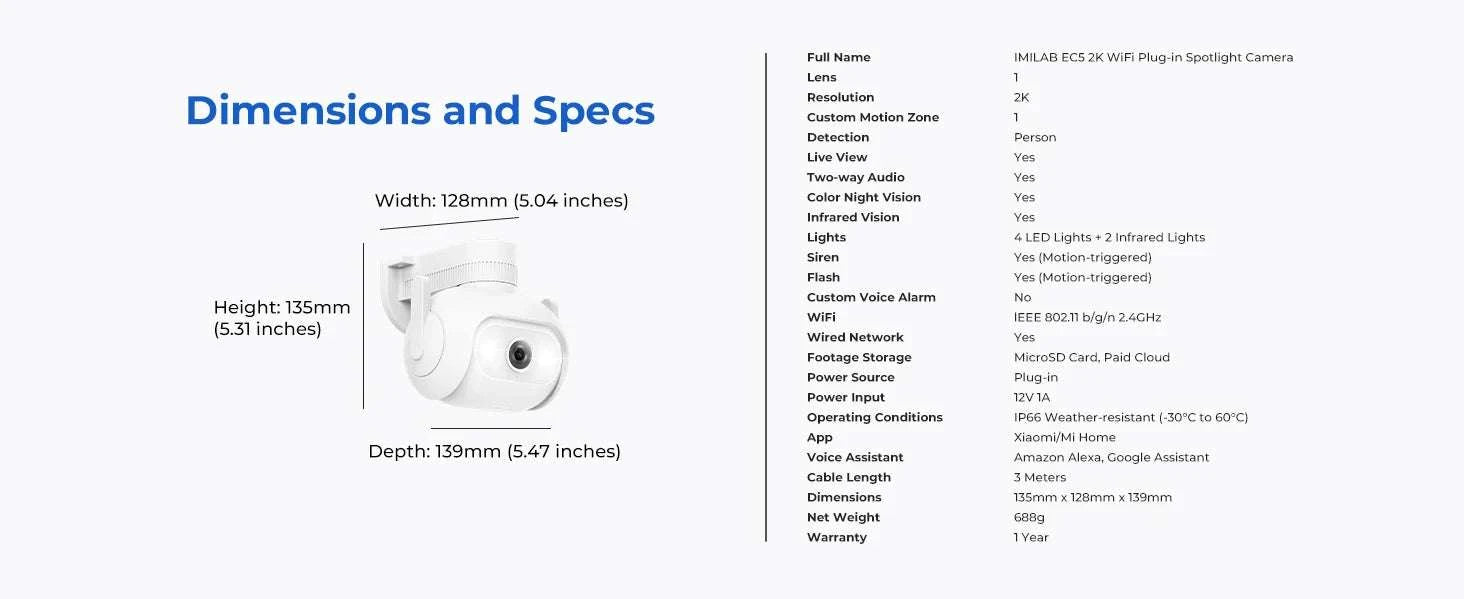 IMILAB EC5 2K Floodlight Camera with 360° Tracking & Night Vision-EC5 WiFi and Lan / US Plug / Poland