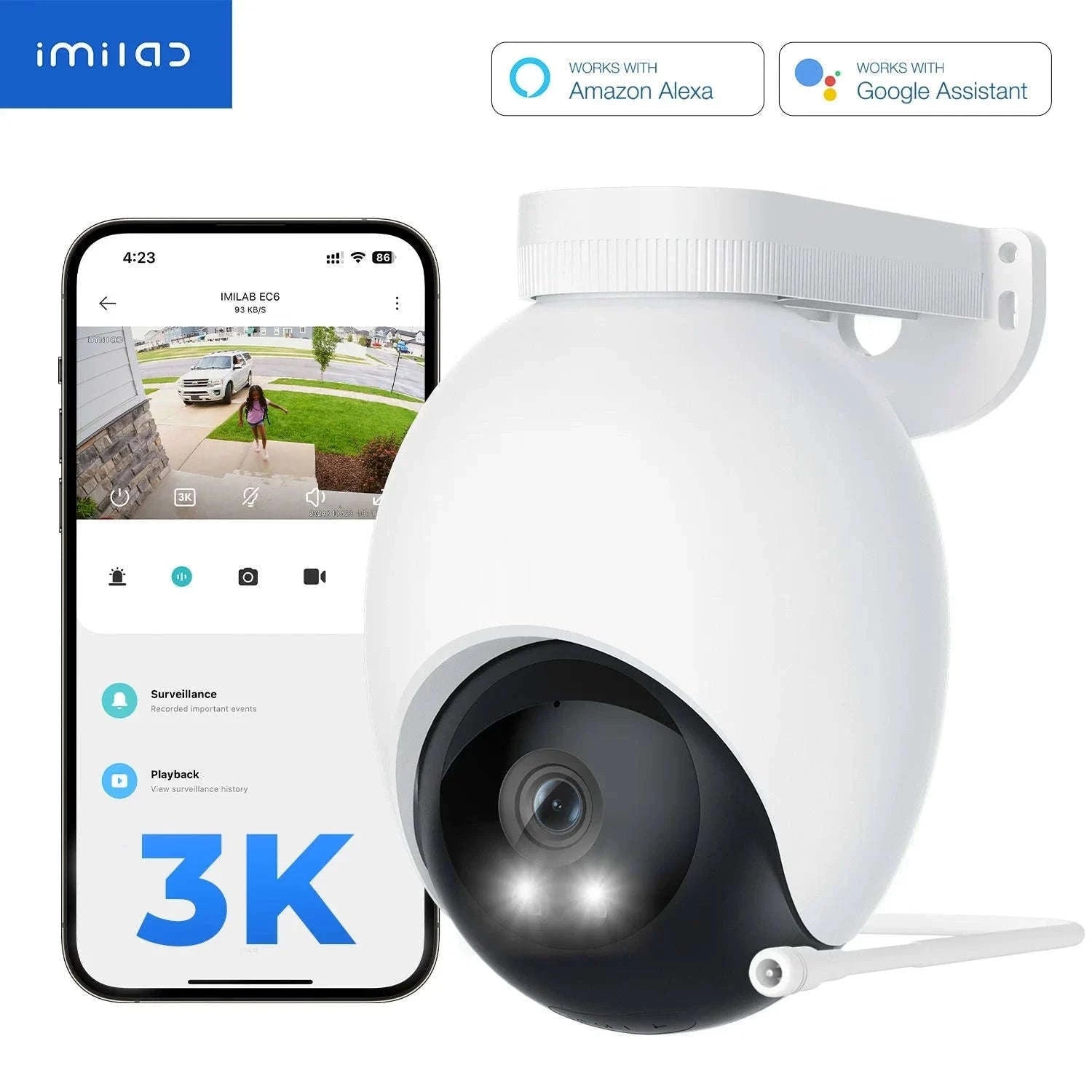 IMILAB EC6 3K Outdoor WiFi Security Camera with 360° Tracking-EC6 3K / US Plug / China Mainland