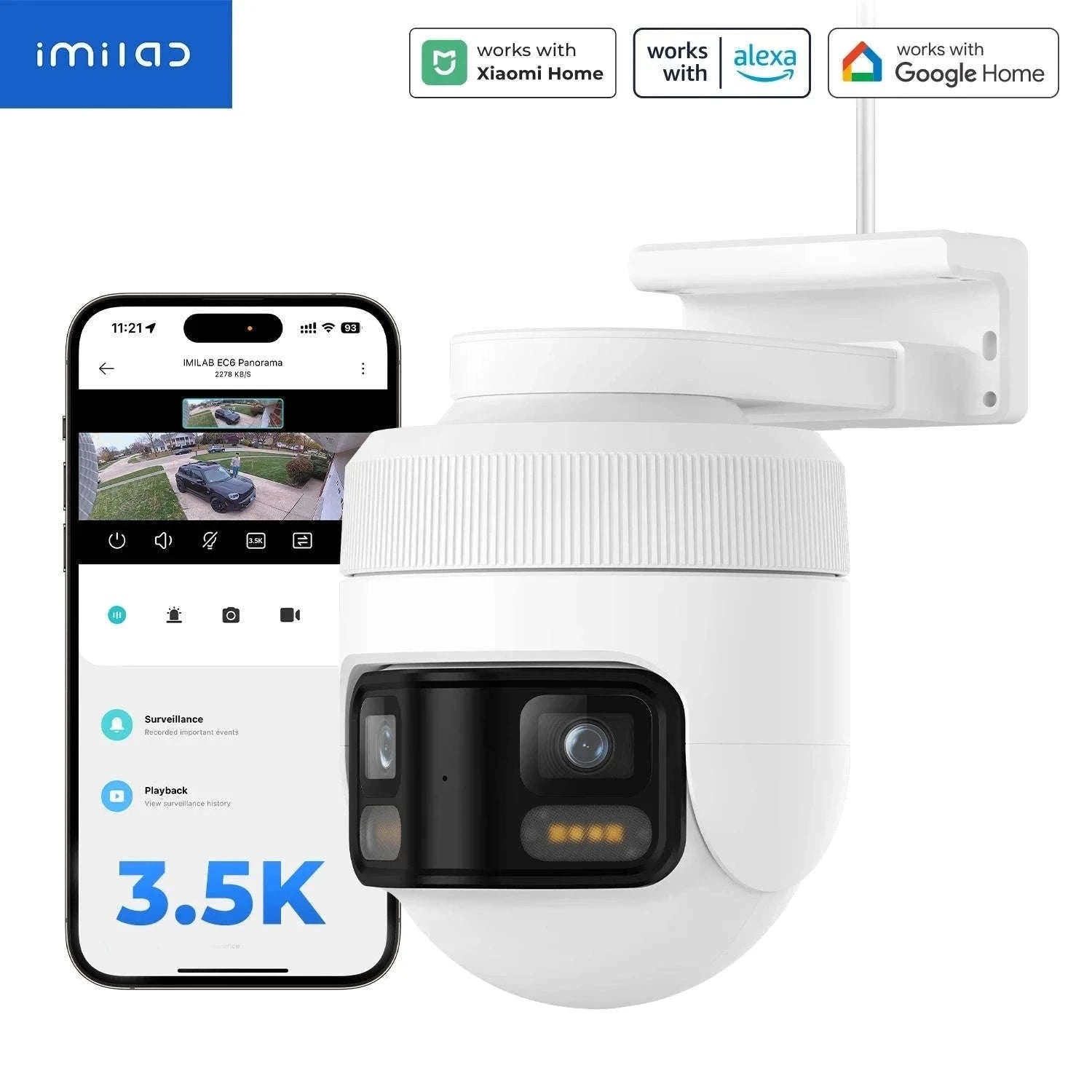 IMILAB EC6 Panorama 6MP 180° WiFi Outdoor Security Camera-EC6 Panorama 3.5K / Cam Add 32G / US Plug|China Mainland