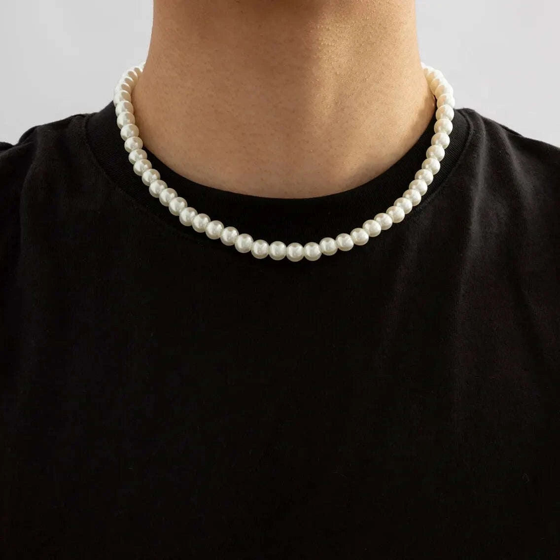 Imitation Pearl Choker Necklace-White
