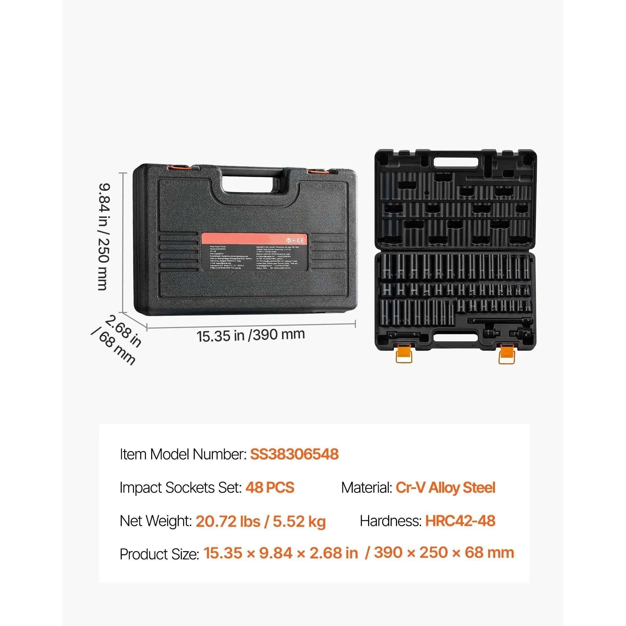 Impact Socket Set 1/2" Drive 6-Point Cr-V Steel 26–65 Pieces-65 Pieces / United States