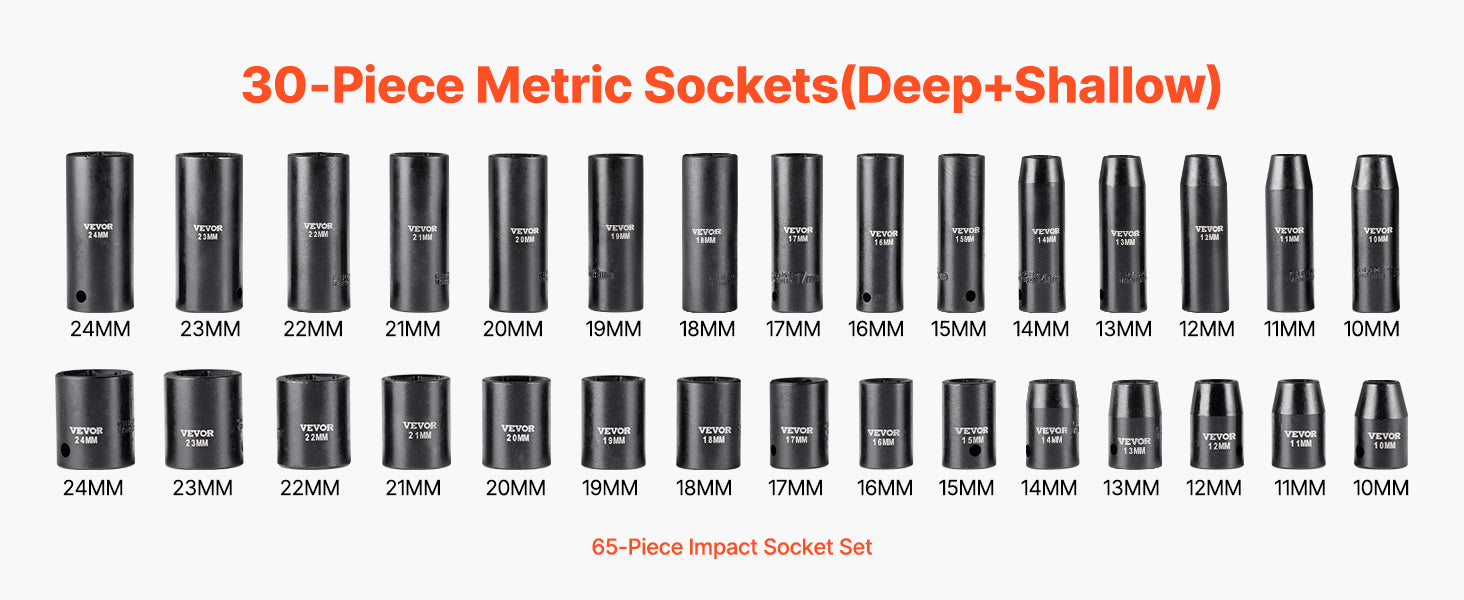 Set udarnih nasadnih ključeva 1/2'' pogon SAE i metrički, duboki/standardni 26–65 komada