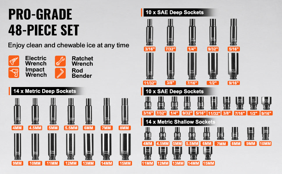 48-delige slagdopset 1/4" diep en ondiep CR-MO staal kit