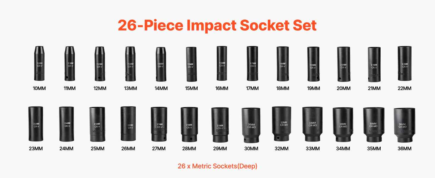 Set udarnih nasadnih ključeva 1/2'' pogon SAE i metrički, duboki/standardni 26–65 komada