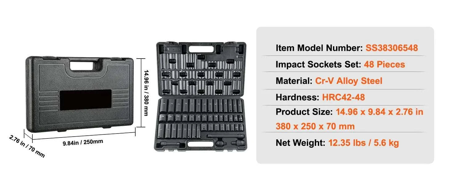 Impact Socket Set SAE & Metric Cr-V/Cr-Mo 13–90 Piece Tool Kit-Cr-Mo 34PCs / United States