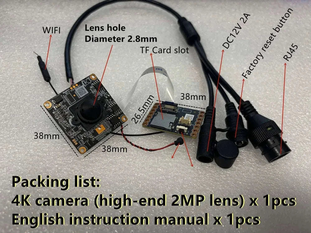 IMX415 4K WiFi IP Camera Module, 8MP Starlight Mini Lens-2MP hole lens