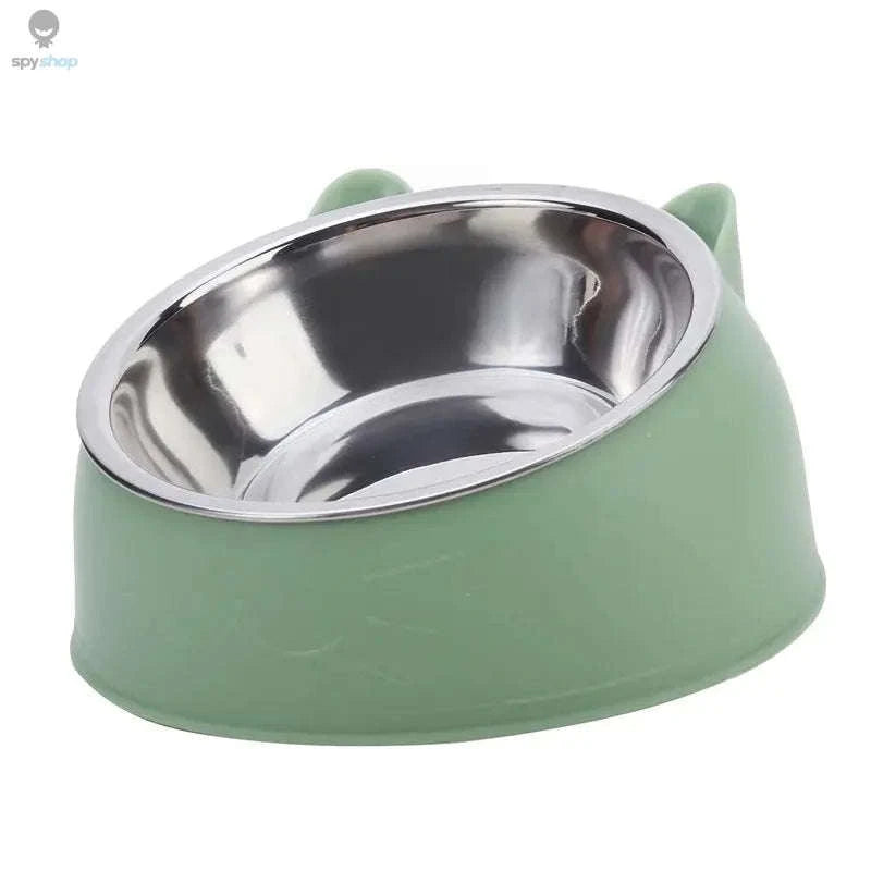 Inclined Stainless Steel Pet Bowl – Ergonomic Elevated Design for Cats and Dogs-Green